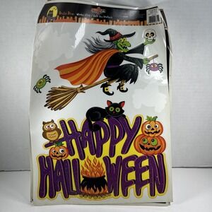 vintage window clings Halloween Witch Pumpkins Bats 80's‎
